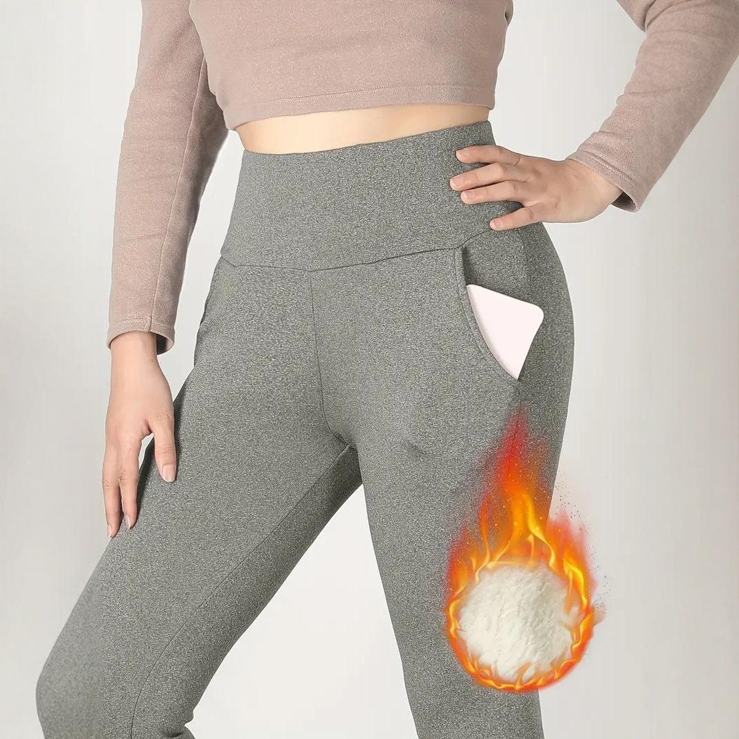 Women s High Waist Plus Velvet Winter Yoga Leggings with Pockets XL