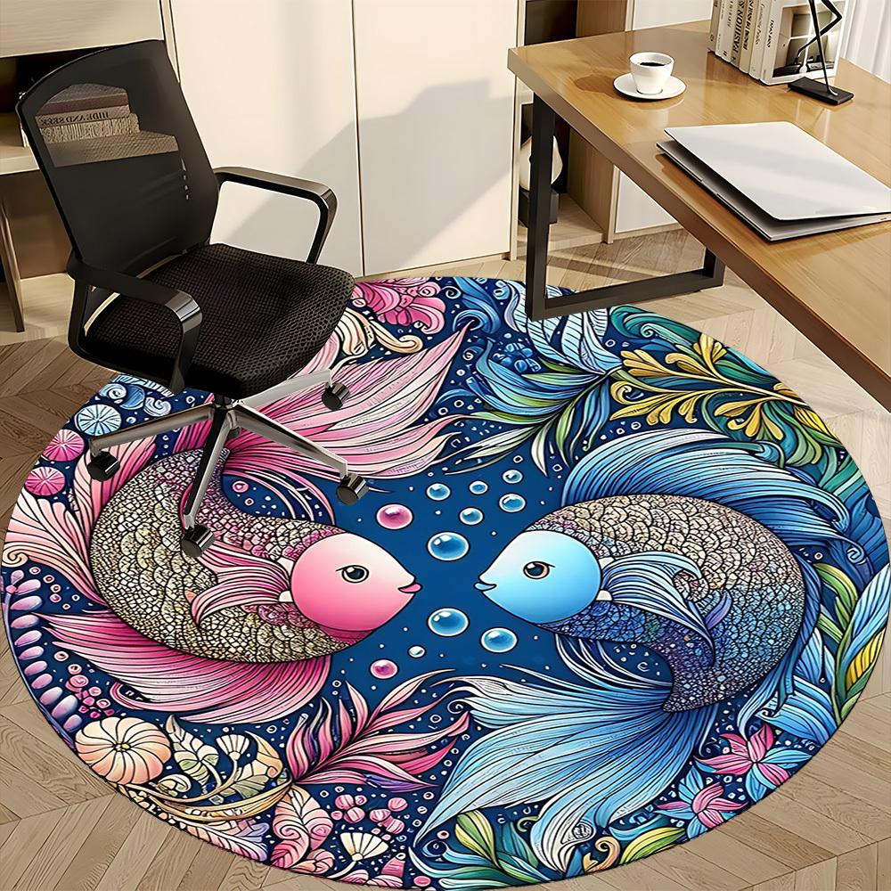 1pc Marine Life Art Carpet for Office Non-Slip, Round Carpet, Soft & Comfortable, Carpet for Office, Lightweight Round Floor Mat
