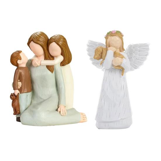 Figurka Aniołka Dziewczynki z Żywicy Statua Rodzinna Matka Córka Syn Rzeźba Dekoracja Ornament na Biurko do Domu Biura Salonu