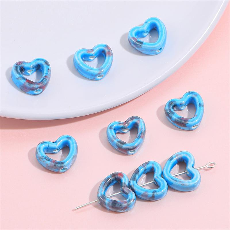 

4 шт. 12x13 мм фарфоровые керамические бусины в форме сердца для ожерелья, браслета, серьг DIY изготовления ювелирных изделий темно-синий