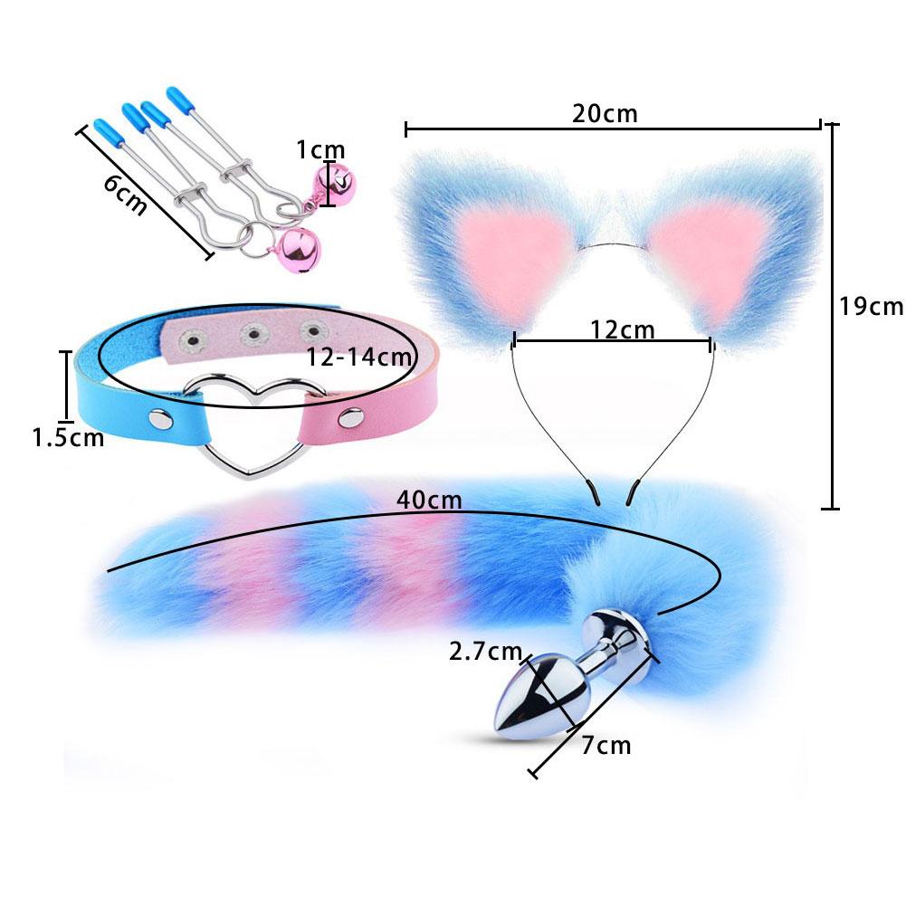 Cute Fox Tail Anal Plug Heart Soft Cat Ears Headbands Collar Erotic Cosplay Couples Accessories SM Sex Toys for Female Male