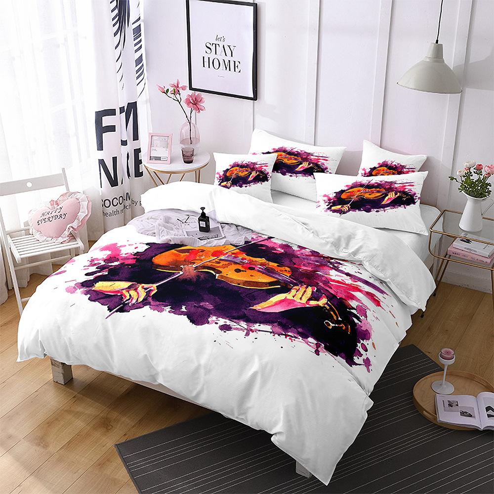 Music Theme Polyester Duvet Cover Set 3D Guitar Piano Bedding Set King Queen Twin Full Size for Kids Boys Girls Room Decoration