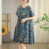 Short Sleeve Plus Size Cotton Vintage Floral New In Dresses for Women Casual Loose Midi Summer Dress