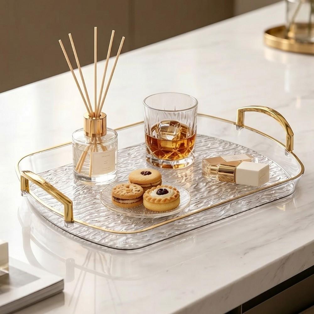 Transparent Clear Luxury Tray Rectangular Dining Tea Serving Platter Party Gathering
