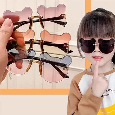 Kids Sun Sunglasses Bear Shape Children Glasses Cartoon Rimless UV400 Child Eyeglasses Outdoor Anti-Glare Girls Boys Sunglasses