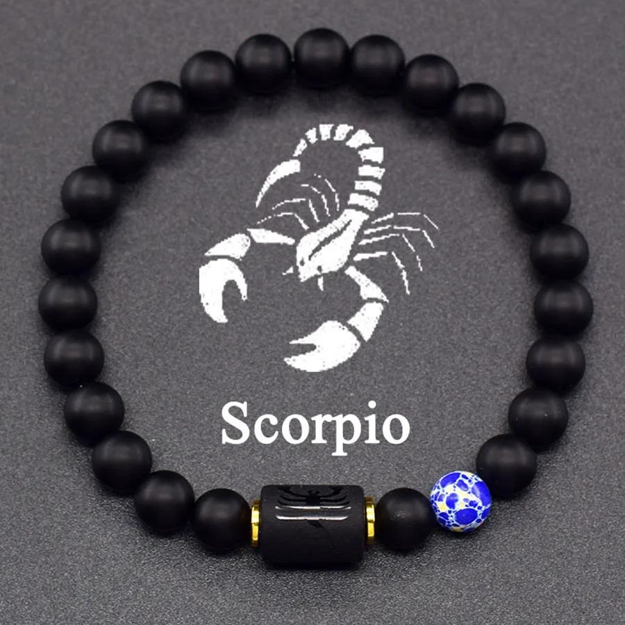 12 Zodiac Signs Natural Stone Bracelets Leo Capricorn Taurus Cancer Bracelets Women Men Couple Friendship Jewelry Gift Bracelets Black Color
