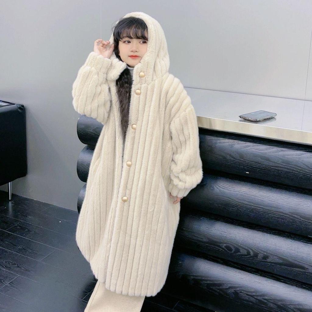 Girls' Autumn/Winter Faux Mink Velvet Coat with Hood