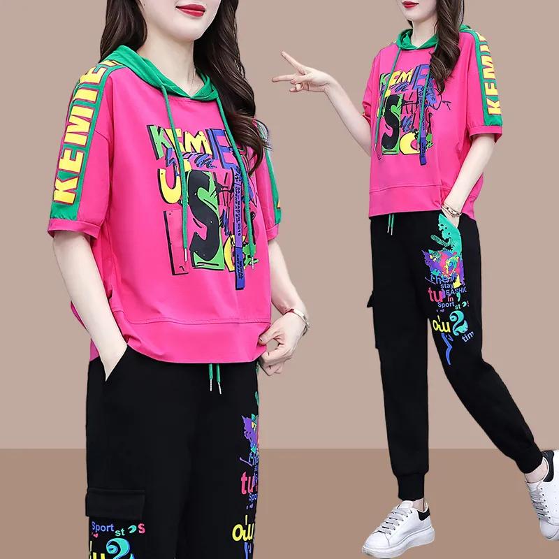 Sportswear Suit Ladies Loose Large Size Fashionable Western Style Casual Fat Sister Two-piece Suit