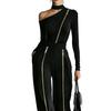 Women's Two-Zippered Pants with Long Sleeve Top Fashion Set