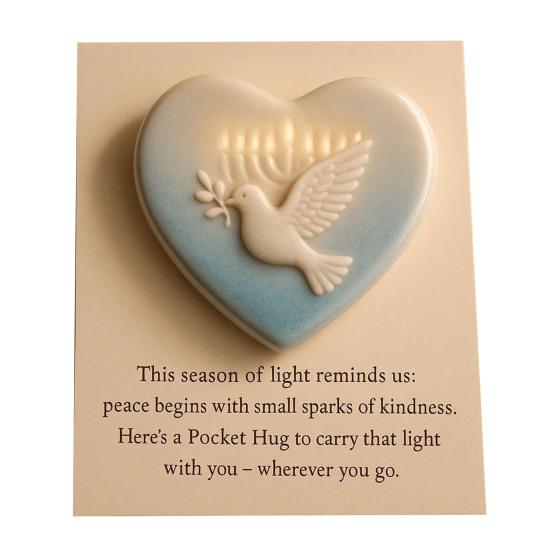 

Ханукальный карманный обнимашка с позитивной карточкой Эмоциональная поддержка Любовь Сердце Голубь Дрейдл Звезда Менора Карманный жетон Украшение Вдохновляющий праздничный подарок C