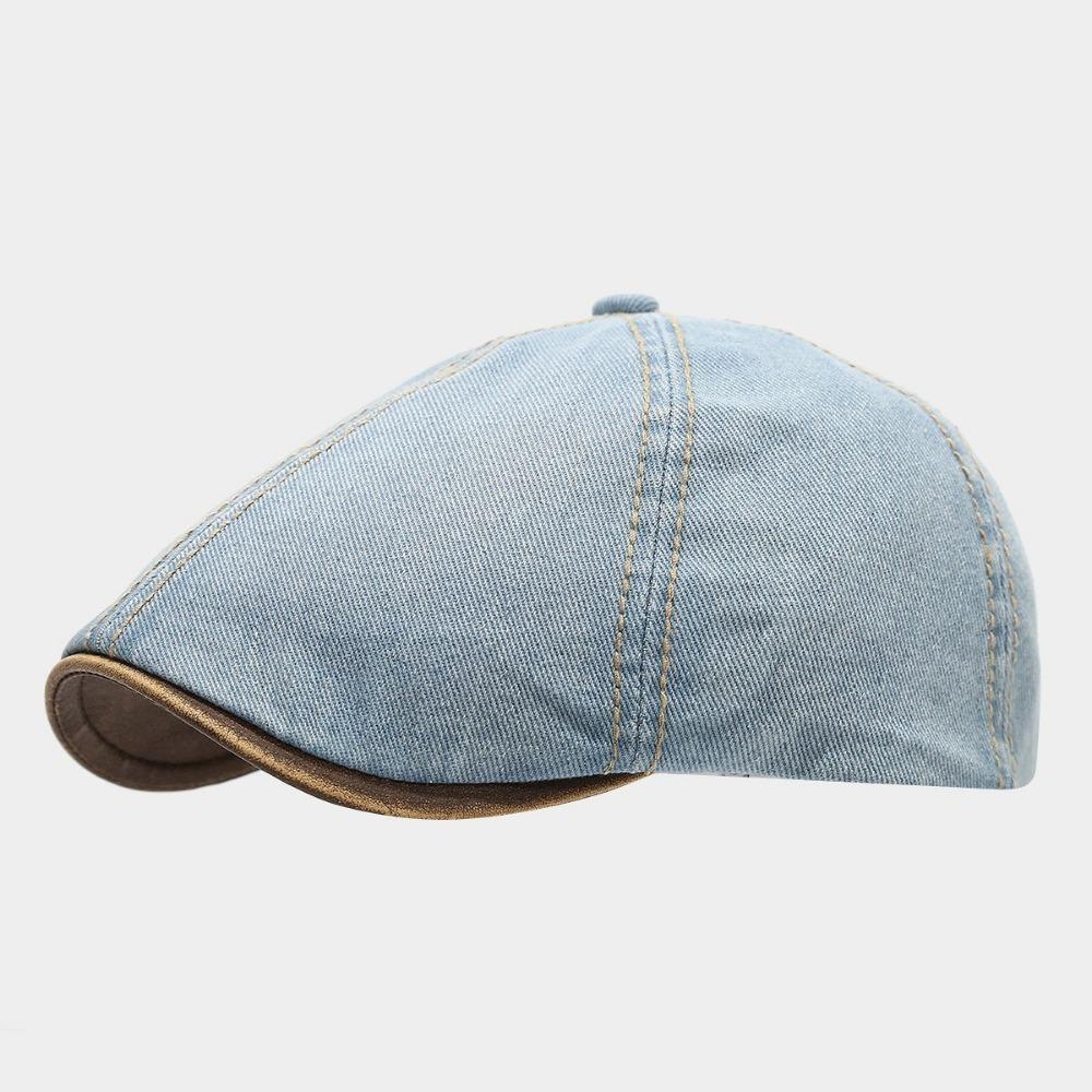 

Casual Washed Denim Beret Hat Short Brim Adjustable Peaked Cap Vintage Newsboy Cap Unisex светло-синий