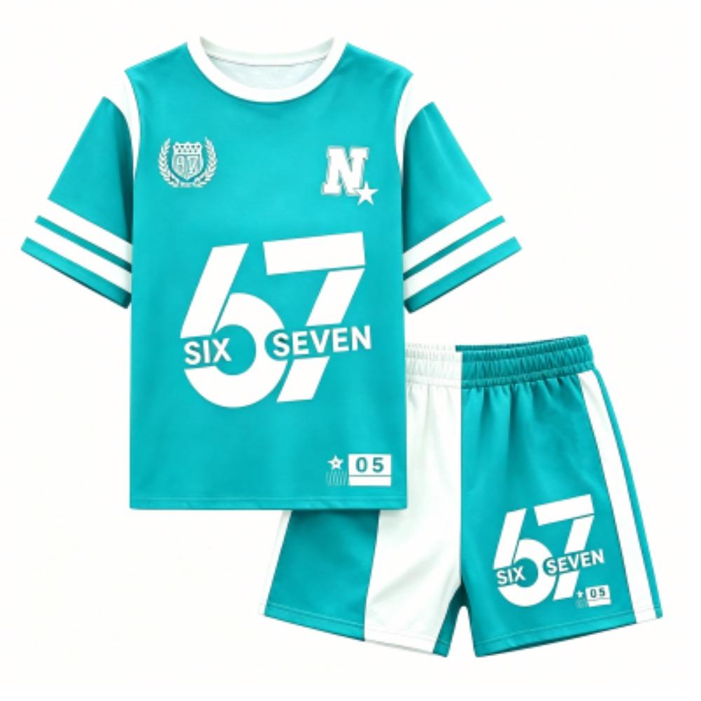 Men's Fashion Letter Number 67 Printed Outdoor Street Men's T-shirt and Shorts 2 Piece Set Summer Casual Outfit Men's and Women's Sports Set