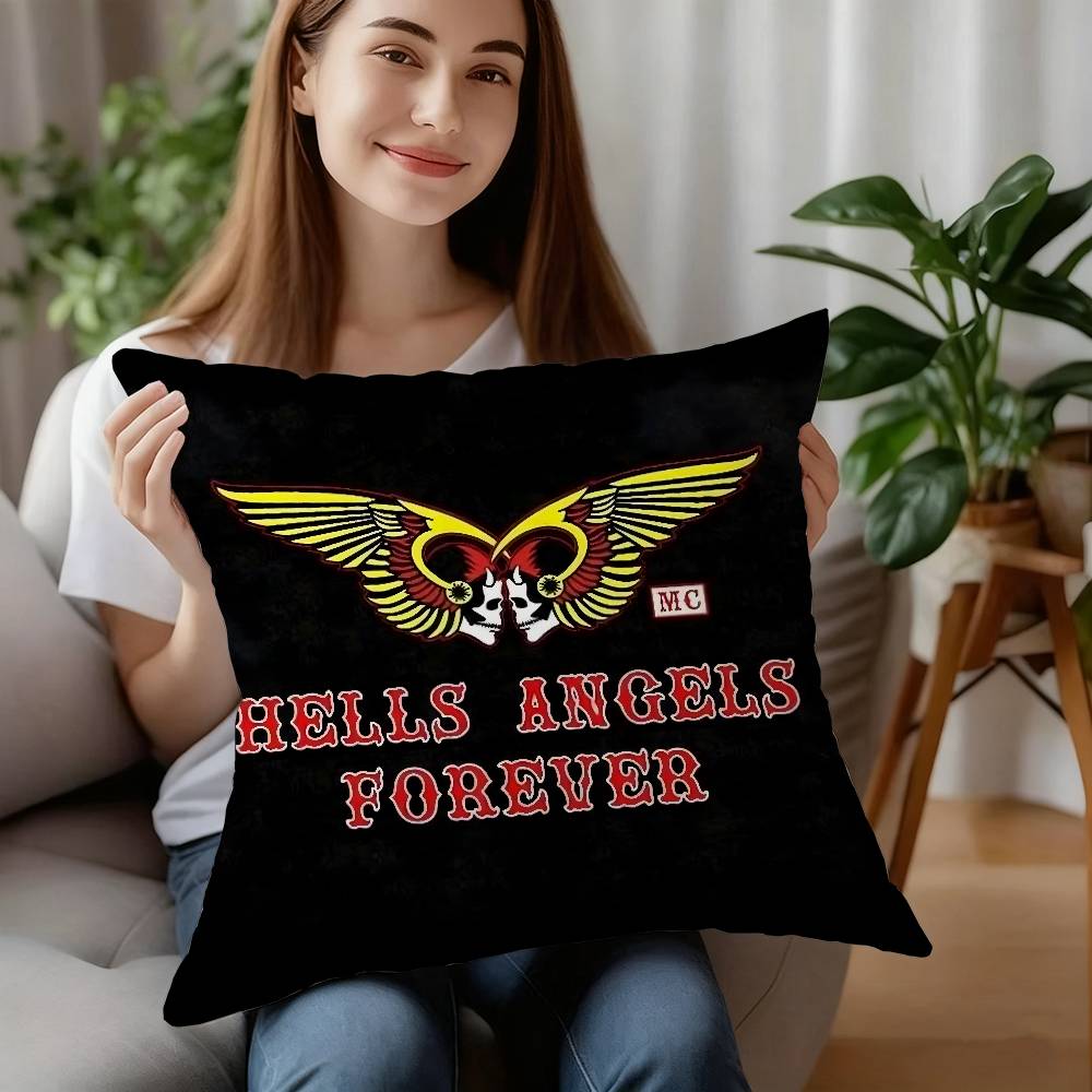 Moto Kissen H-Hells Angels Kissenbezug Kurzer Plüsch Sofa Dekorativ Geschenk Zuhause Doppelseitiger Druck Kissen