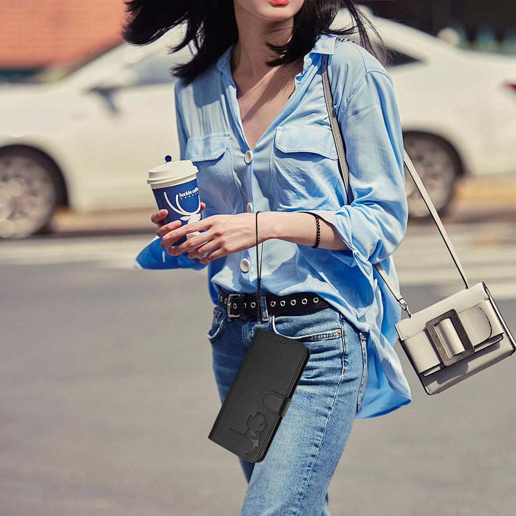 For iPhone 17 Pro Max Case Panda Imprint RFID Blocking Wallet Leather Phone Cover with Wrist Strap