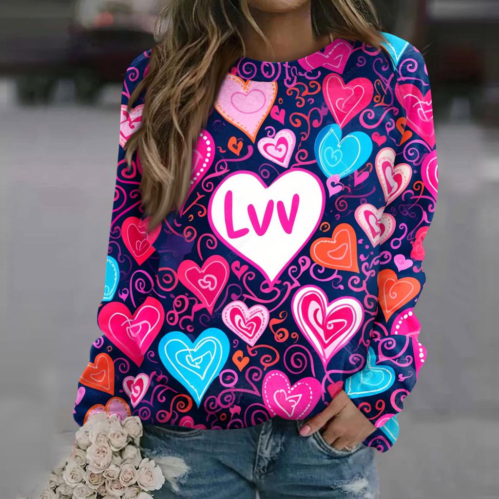 Women's Fashion Casual Long Sleeve  Printed Neck Sweatshirt Top