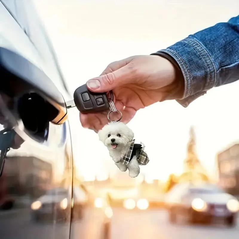 1pc 2D Acrylic Cute Puppy Dog Car Key Pendant Holiday Decoration Christmas Tree Ornament Home Decor