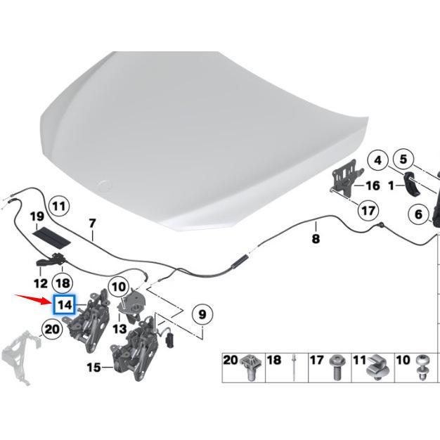 BMW 7 Series F01/F02 Hood Lock Block, Part 51237183762