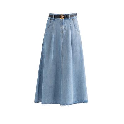 Summer Thin Korean Versatile Tennis Denim Skirt for Women with High Waist Covering Hips and Slimming Large Mid-length Umbrella Skirt