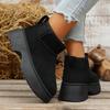 Moda 2025 Yeni Süet Görünümlü Kalın Topuklu Kar Botları Kadın Slip On Sıcak Peluş Kışlık Bot Kadın Rahat Kaymaz Platform Bilekte Bot Mujer