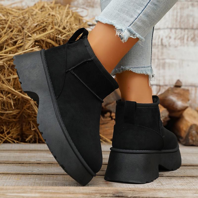 Moda 2025 Yeni Süet Görünümlü Kalın Topuklu Kar Botları Kadın Slip On Sıcak Peluş Kışlık Bot Kadın Rahat Kaymaz Platform Bilekte Bot Mujer