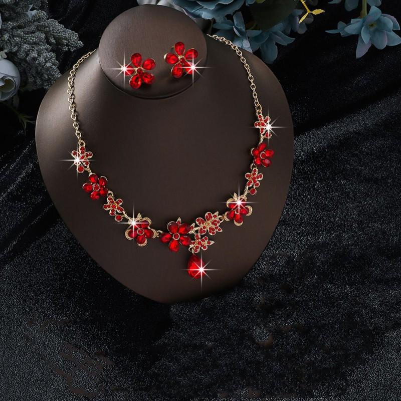 Floral Alloy Necklace Earring Set Women Elegant Wedding Party Jewelry Gold Tone Design