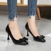 Sexy Bow Square Toe Pumps French Patent Leather Shallow Strange Style Heels Stiletto 2025 Spring New Ladies Wedding Shoes
