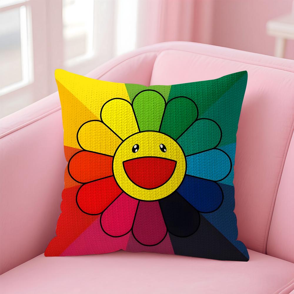 T-Takashi M-Murakami Art Cushion Cover Natural Linen Pillow Case Double-Sided Print Decorative Sofa Pillowcase Home Decor Gift