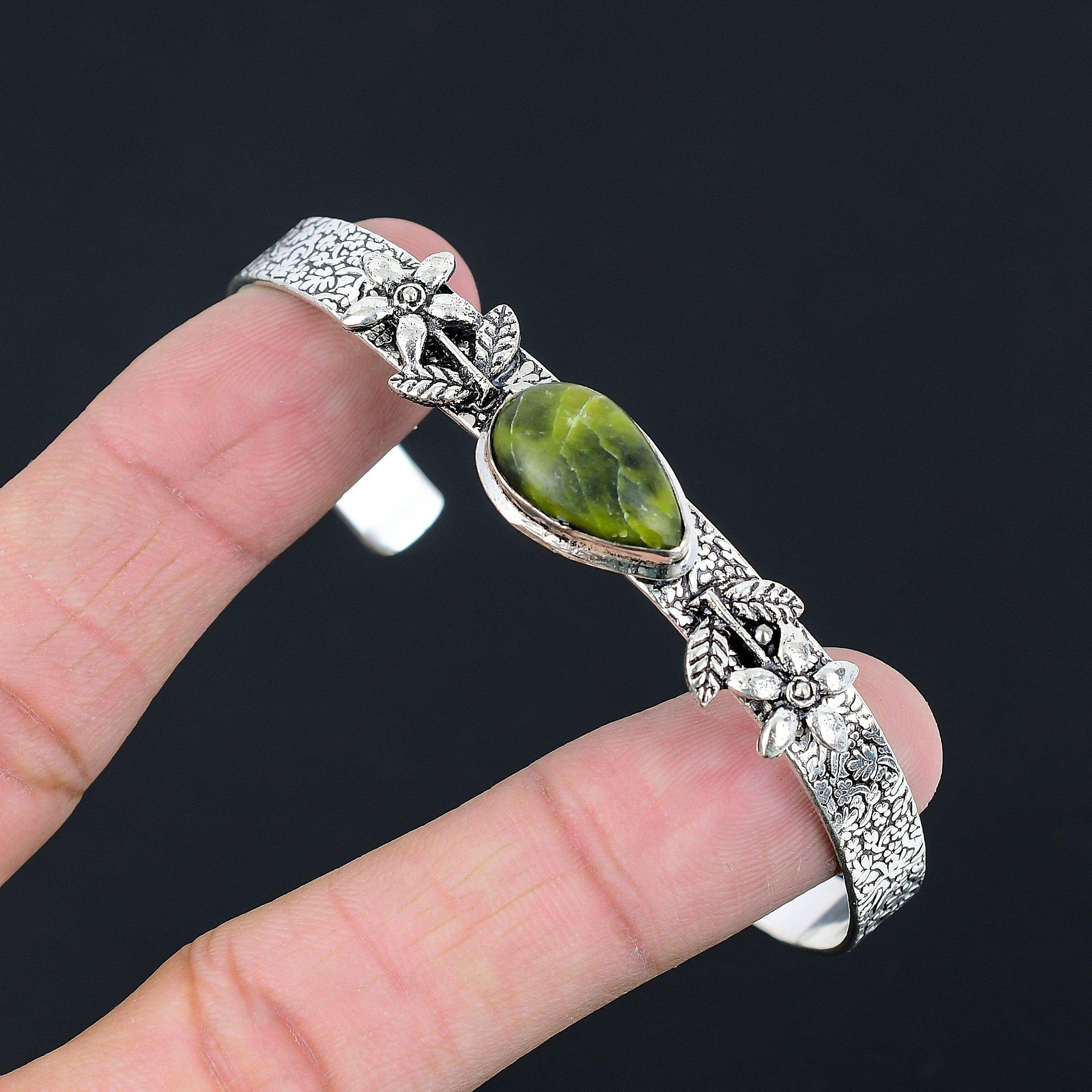 

925 Silver Pear Gogunjula Gemstone Anniversary Flower Daughter Bangle Bracelet Adjustable