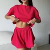 European & American Casual Women's Summer Pajama Set - Comfortable Sexy Solid Color, Short Sleeve & Shorts 2-Piece Set