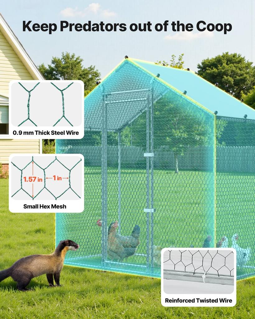 Grande Pollaio in Metallo, 2 x 1 x 2 m, Gabbia da Pollame Walk-in con Telo Impermeabile e Telaio Robusto, Gabbia per Pollame a Tetto a Punta, Gabbia per Conigli Galline Anatre