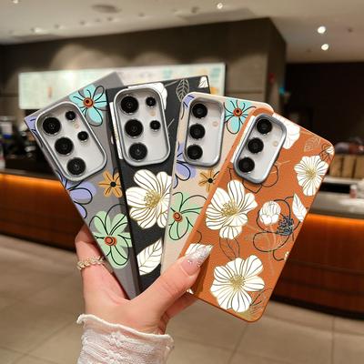 Blumendruck Matte TPU Leder Textur Handyhülle für Samsung S25 Ultra S24 FE S23 S22 S21 A56 A36 A16 A15 A55 A35 Schlanke stoßfeste weiche Rückseite