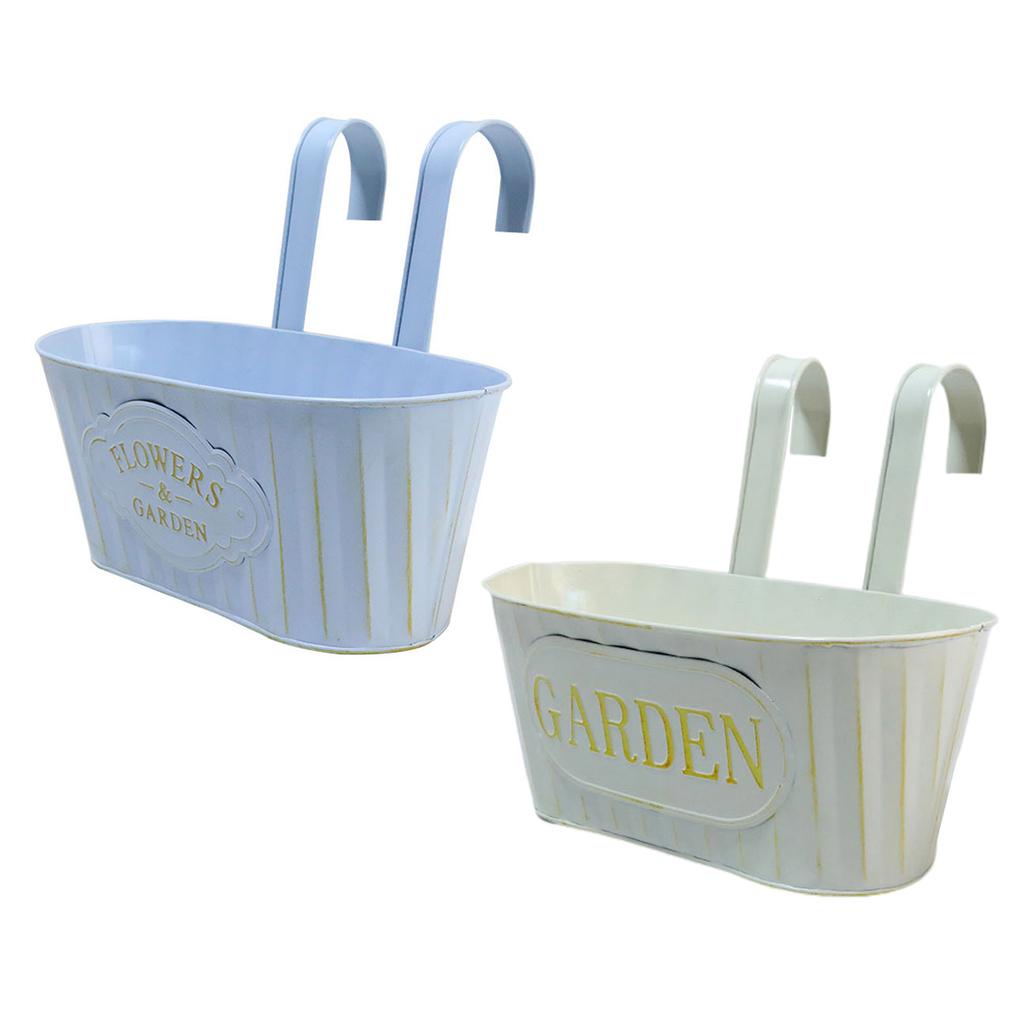 Metal Iron Hanging Flower Pot for Railing Fence Balcony Plant Holder Garden Planter Bucket with Detachable Hooks Decor