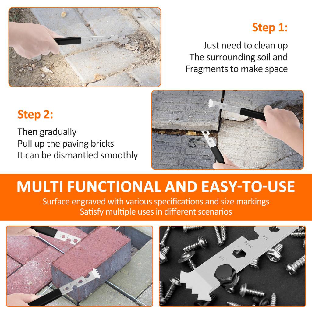 4Pcs Steel Paver Removal Tool High Hardness Paver Puller Tool with Non Slip Handle Labor Saving Paving Brick Pry Bar for Brick