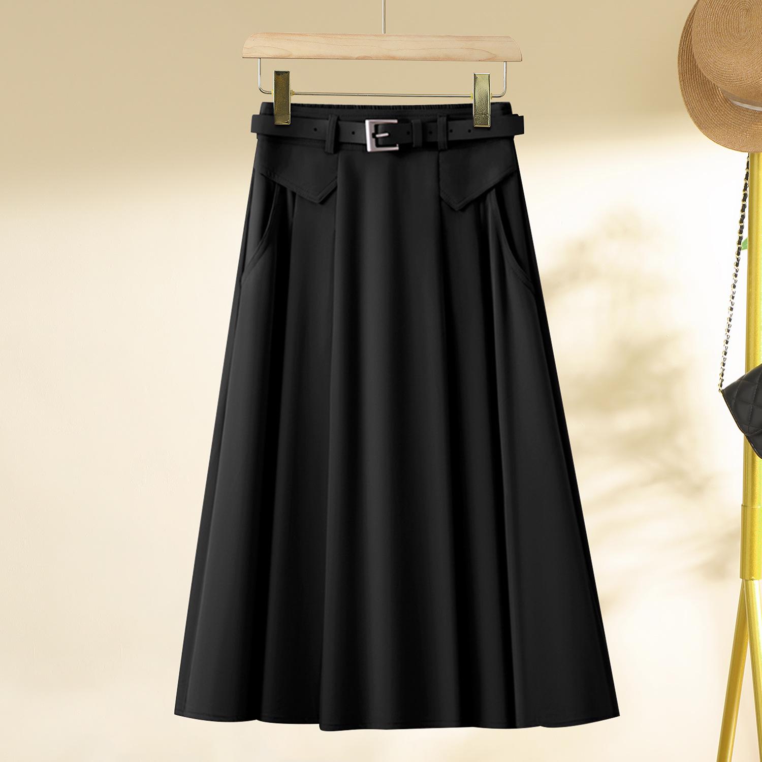 

Миди-юбка плиссе с высокой талией, новый стиль А-силуэта весна-осень 2025, стройнящий драпированный дизайн для женщин S (85-95 jin) чёрный