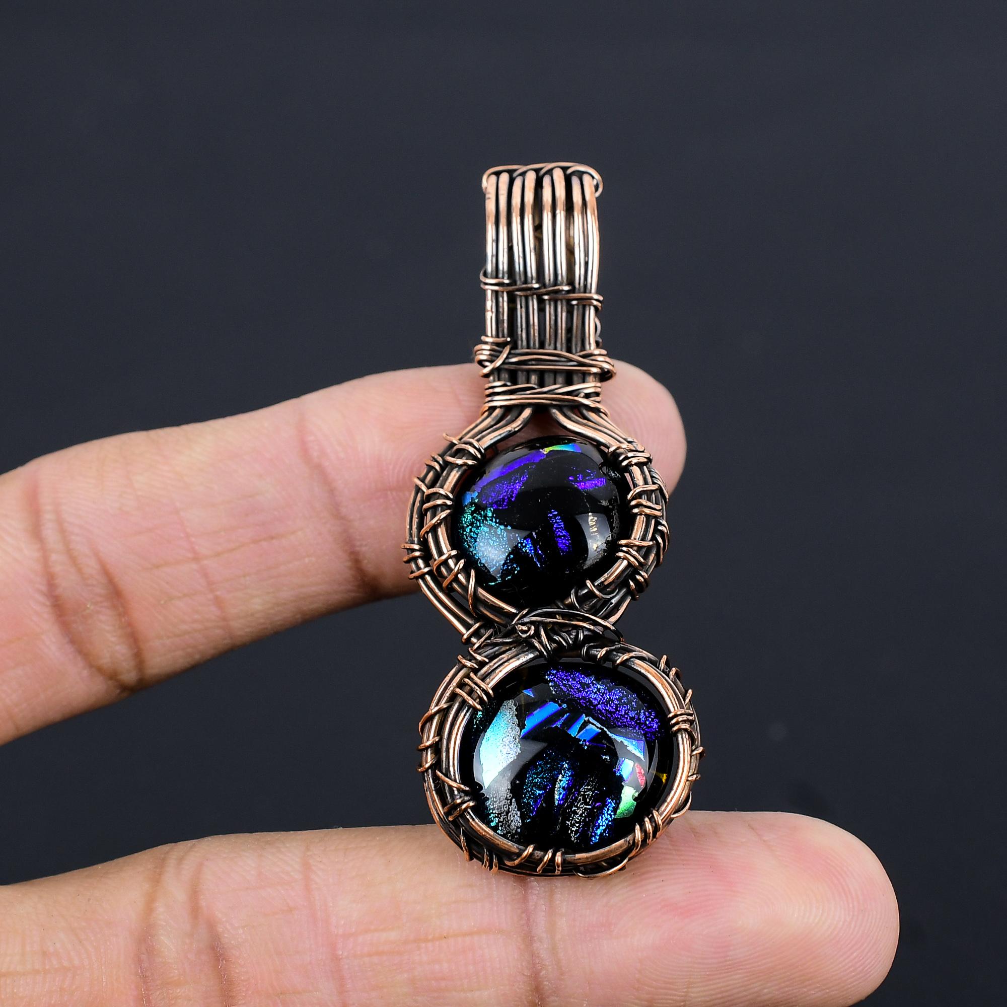 

Dico Glass Jewelry, Handmade Gemstone Pendant, 999 Copper Wire Wrapped Pendant Antique Jewelry, For Engagement Gift 2.55 Inches