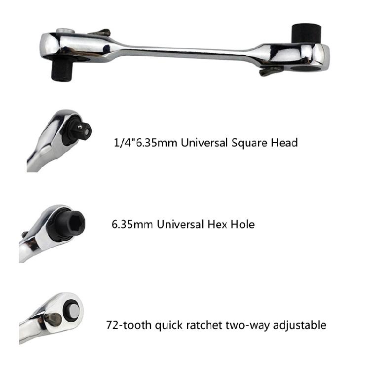 Practical 1/4 Inch Quick Release Wrench Spanner Dual for Head Ratchet Wrench for