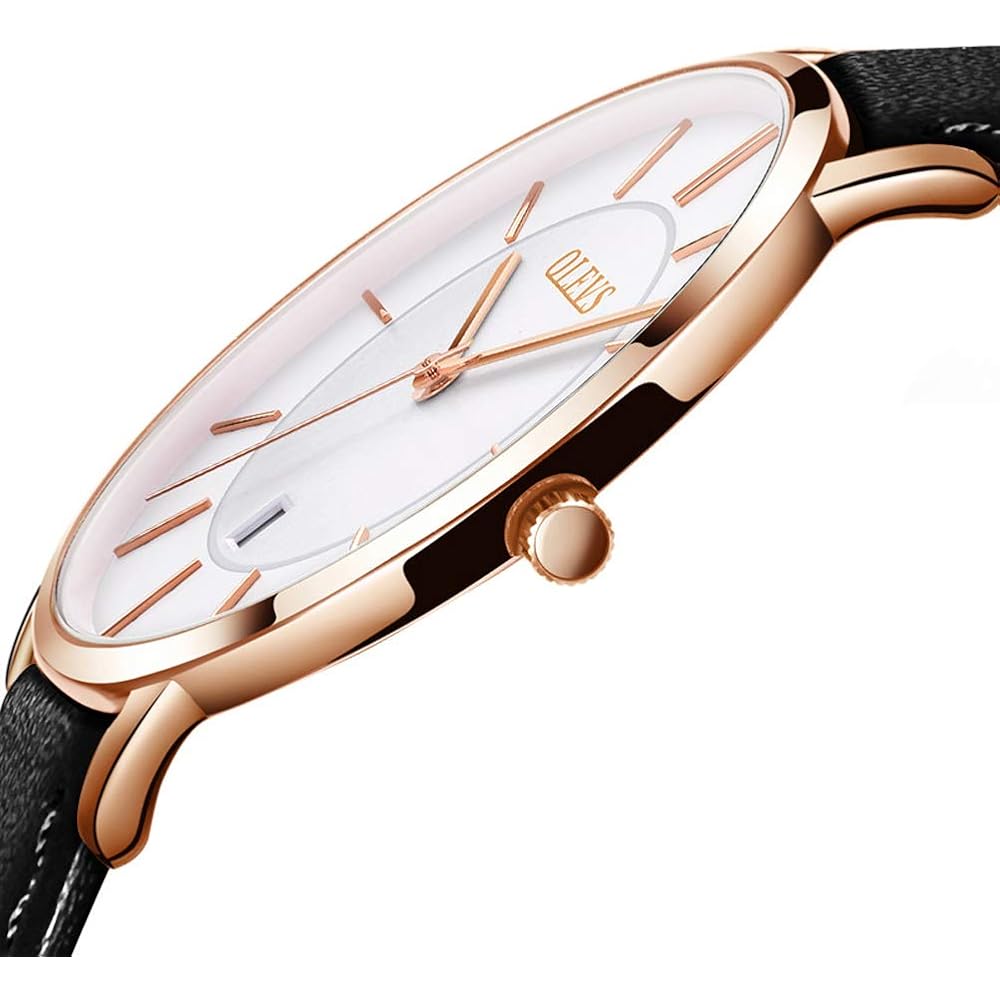 OLEVS Men's Minimalist Slim Fashion Analog Quartz Watch with Date Waterproof Large Dial Retro Leather Band 2XL