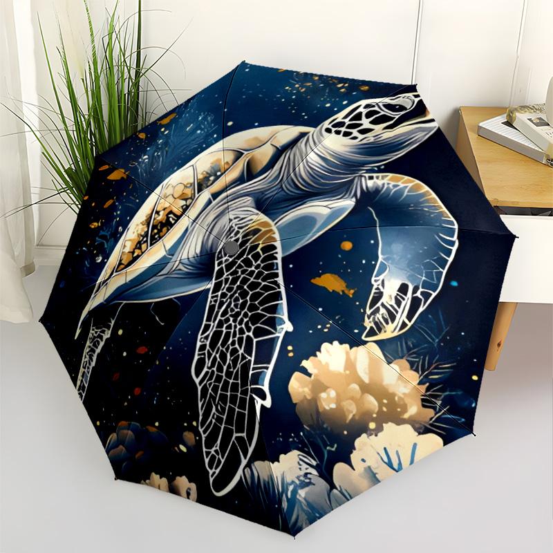 Watercolor Turtle Garden Compact Travel Automatic Umbrella with 8-Rib Foldable Design Travel Essential Compact Folding Umbrella Stylish Gift for Women