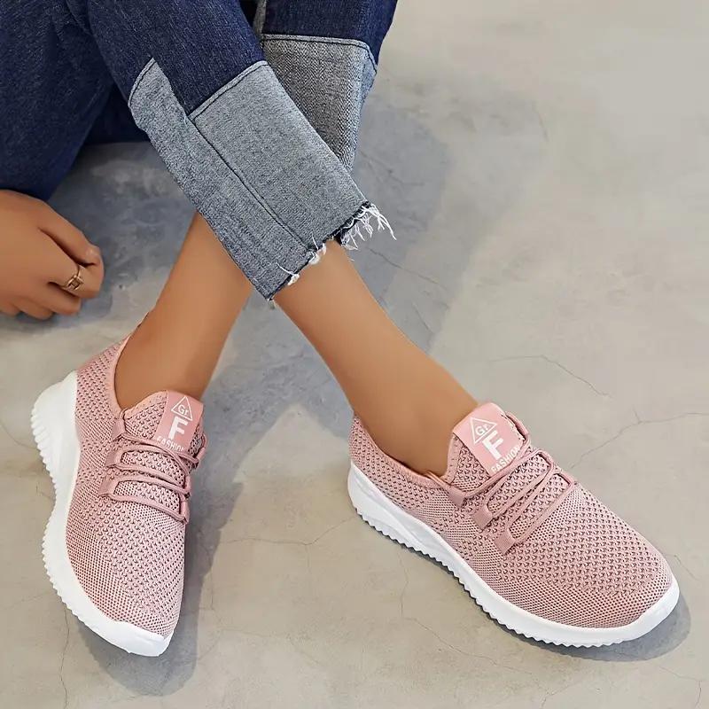 Womens Breathable Knitted Thick Sole Sports Shoes Casual Laced Outdoor Shoes Comfortable Low Top Running Shoes