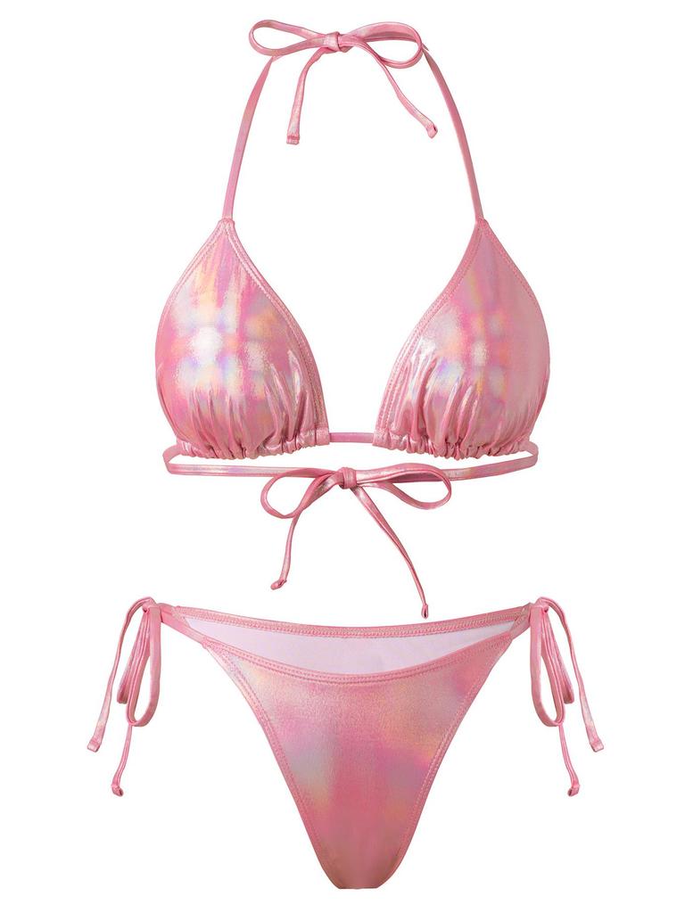 Women's Solid Color Triangle Bikini - Lace-up, High Elasticity, Quick-dry, Breathable, Removable Padding, Sexy Swimwear