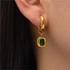 Stainless Steel Green Zircon Drop Hoop Earrings For Women Vintage Luxury Round Earrings Jewelry Accessory