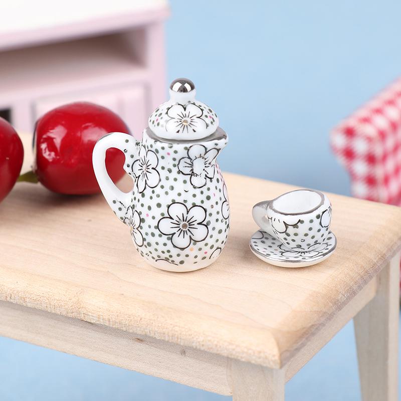 1Set 1:12 Puppenhaus Miniatur Porzellan Keramik Teetasse Set Geschirr Küche Puppenhaus Teekanne Diy Spielzeug