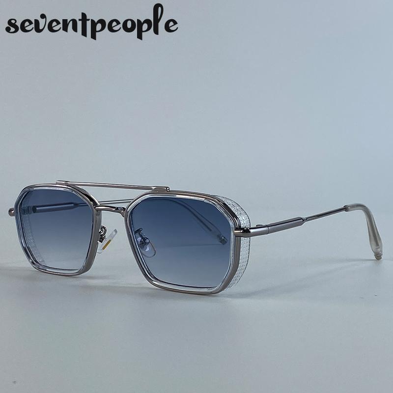 Steampunk Vintage Square Sunglasses Women Luxury Brand Trendy Metal Polygon Double Beam Sun Glasses Outdoor Shades UV400
