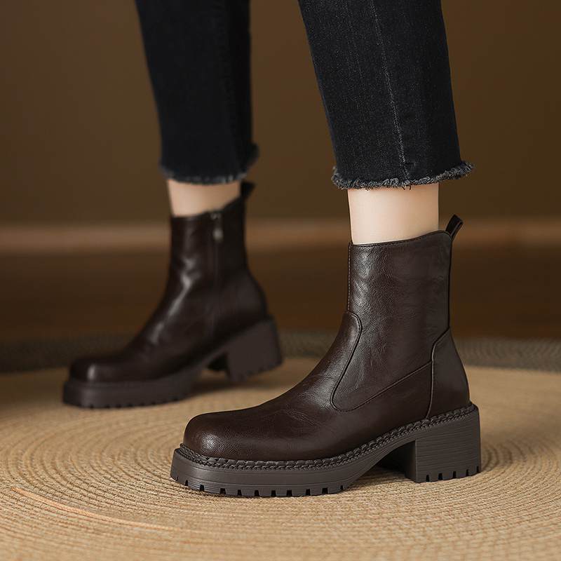 Krazing Pot Microfiber Winter Round Toe Modern Platform Size 33 Boots Size 43 Thick Bottom Women Ankle Boots