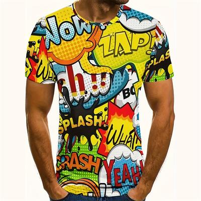 Cartoon Text Graffiti Graphic T-Shirts Summer Round Neck Hip Hop Street Short Sleeves Tops