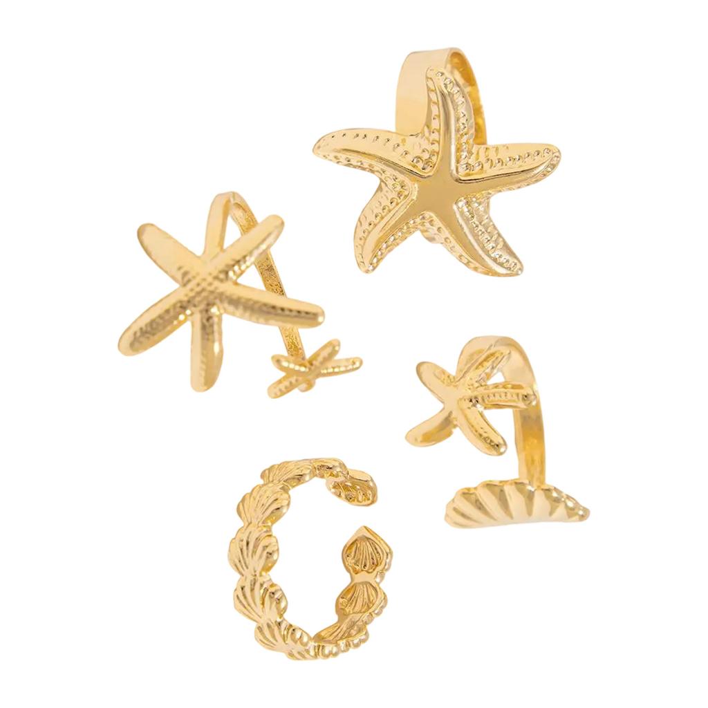 4Pcs Set Creative Scallops Starfish Open Rings for Women and Men Adjustable Knuckles Jewelry In Gold/Silver Color