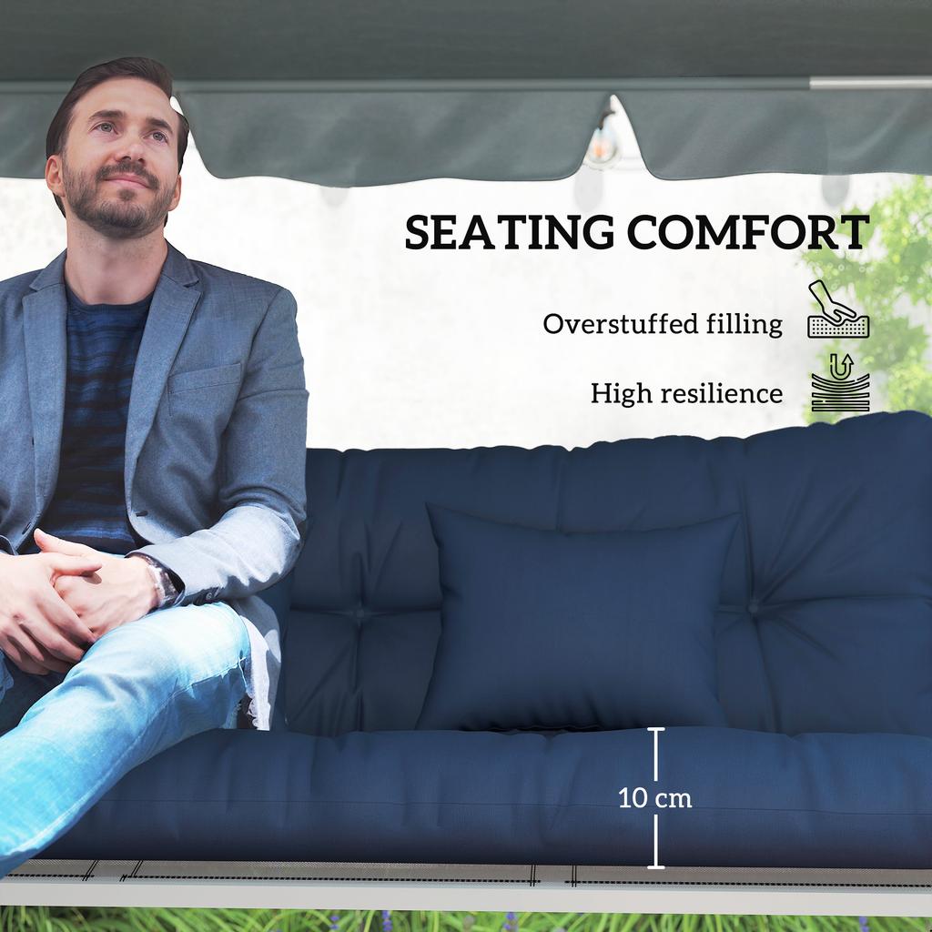 Outdoor Seat Cushions Back Cushion With 2 Pillows Water Repellent Seat Pads For 3 Seater Chair Dark Blue