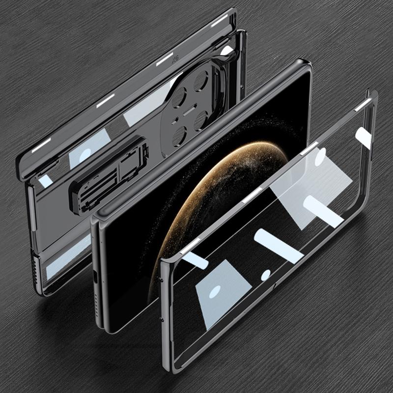 Magnetic Hinge Plating Clear Case For Huawei Mate X6 X5 Front Glass Film Shockproof Stand Transparent Cover For Huawei Mate X3