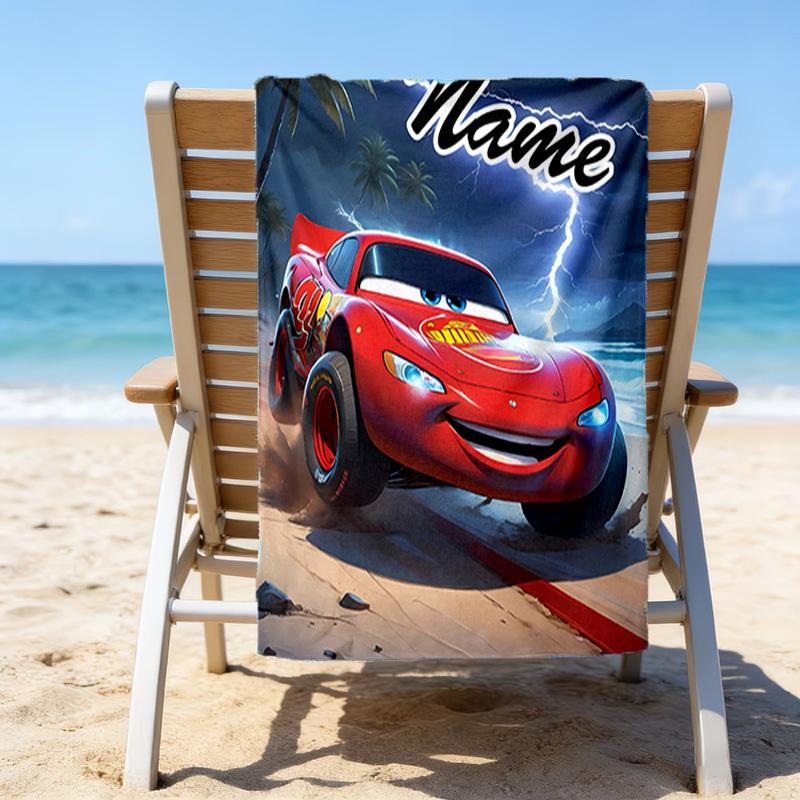1pc Cars1 Beach Towel with Custom Name, Beach/Swimming/Bath/Picnic/Camping Towel, Suitable for Seaside Beaches