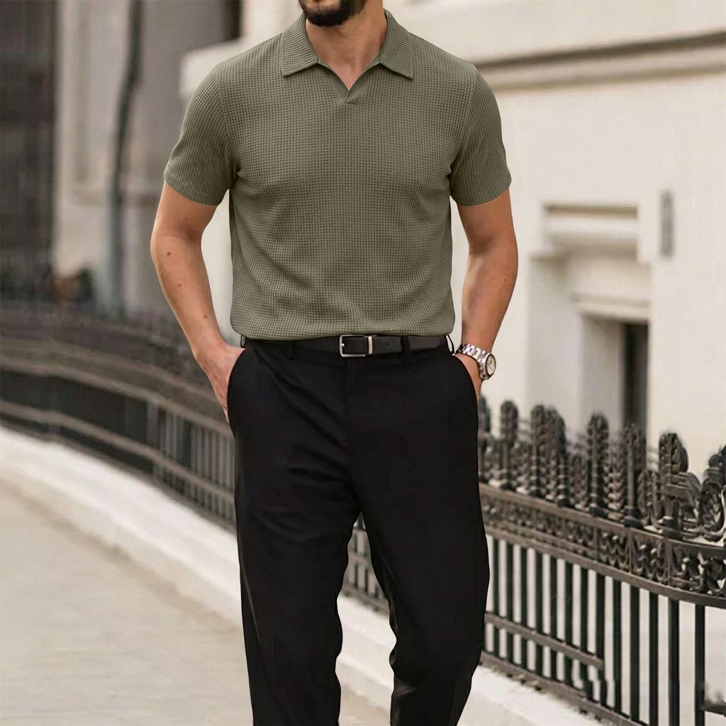 Men's Summer Ice Silk Mesh Short Sleeve Polo Shirt Buttonless Design Breathable Lightweight Casual Top